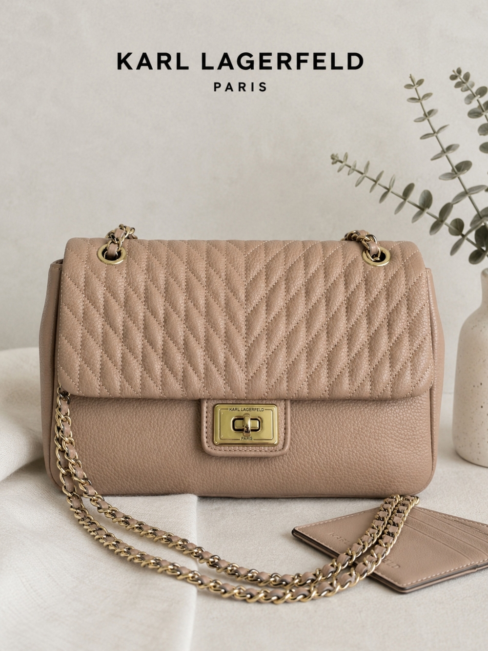 EUC Karl Lagerfeld Paris Agyness Convertible Flap Shoulder Crossbody Bag Tan